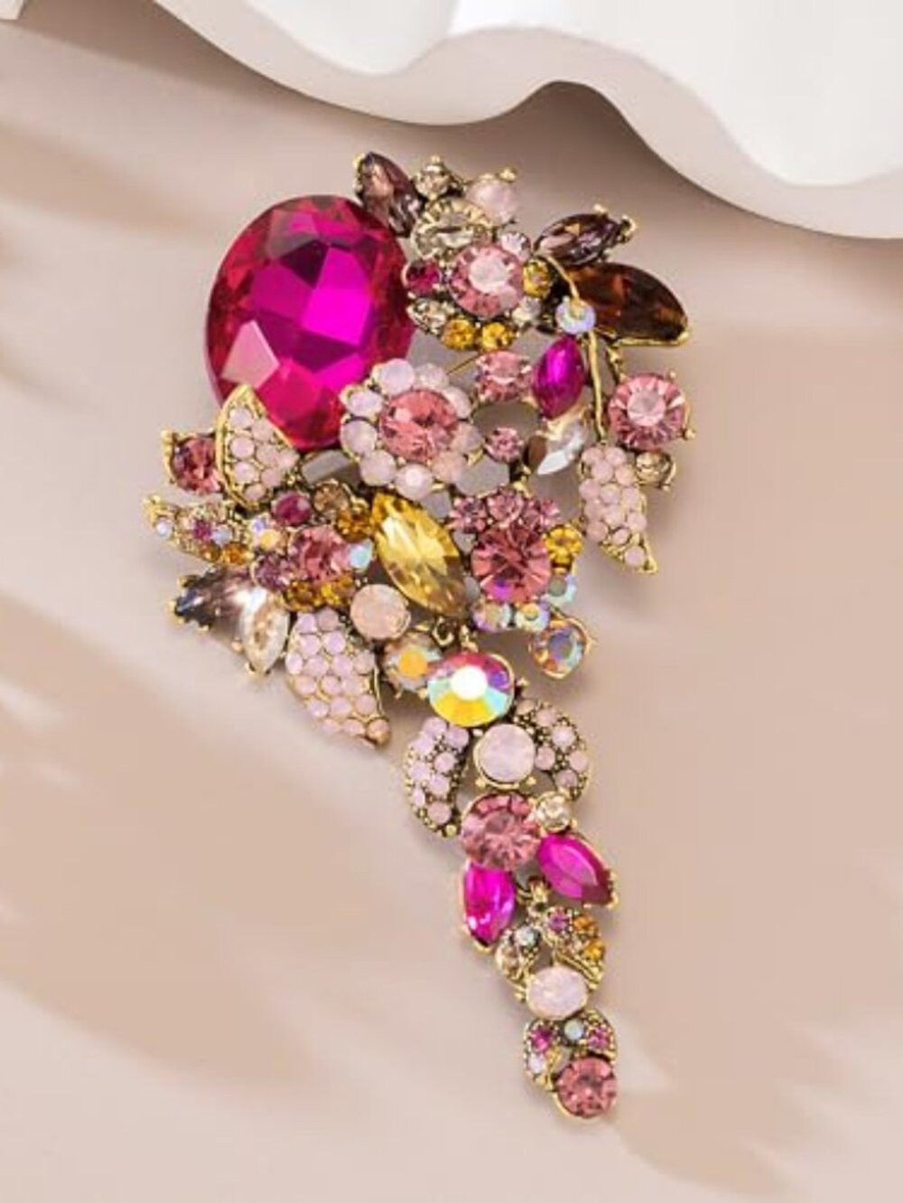 New - Large Long Flower Brooch Pin for Women Wedding Party Brooch Pendant - Picture 2 of 2